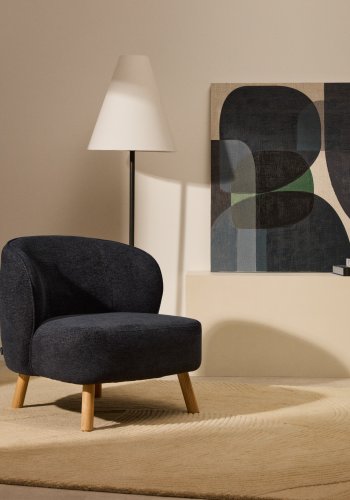 KAVE HOME Ulit lenestol - blgrtt chenillestoff og naturlig bketre