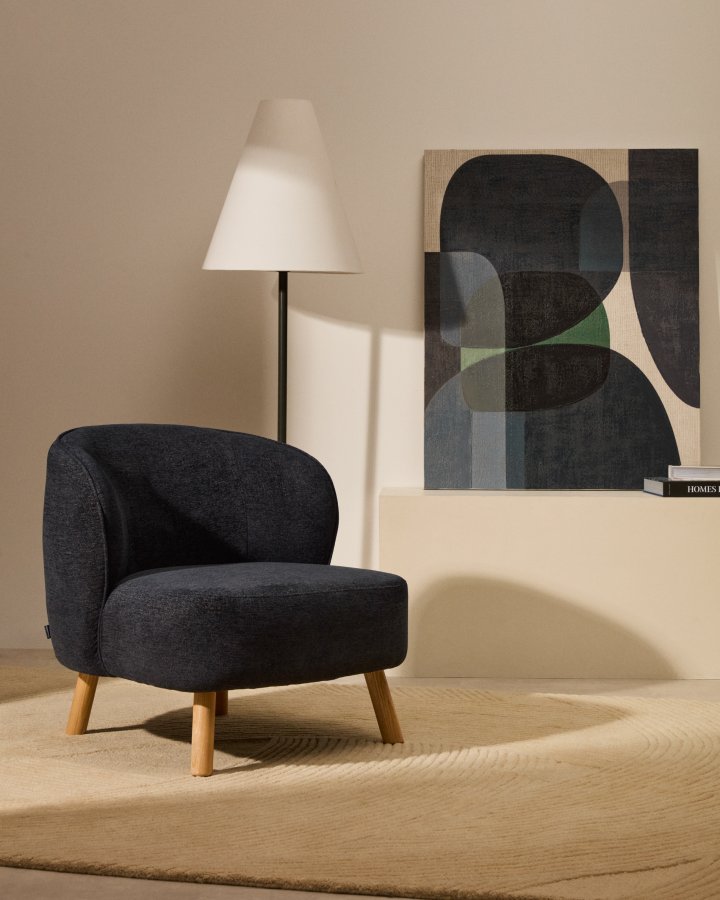 KAVE HOME Ulit lenestol - blgrtt chenillestoff og naturlig bketre