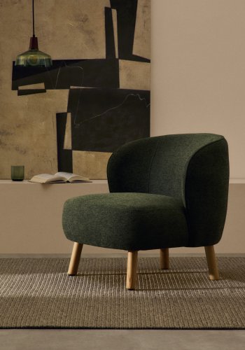 KAVE HOME Ulit lenestol - grnt chenillestoff og naturlig bketre