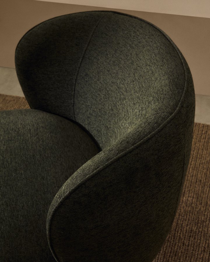 KAVE HOME Ulit lenestol - grnt chenillestoff og naturlig bketre