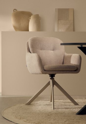 KAVE HOME Lexa svingstol, med armlener - beige chenille og beige stl