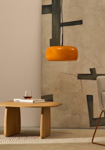 KAVE HOME Reig taklampe, rund - oransje glass (38)