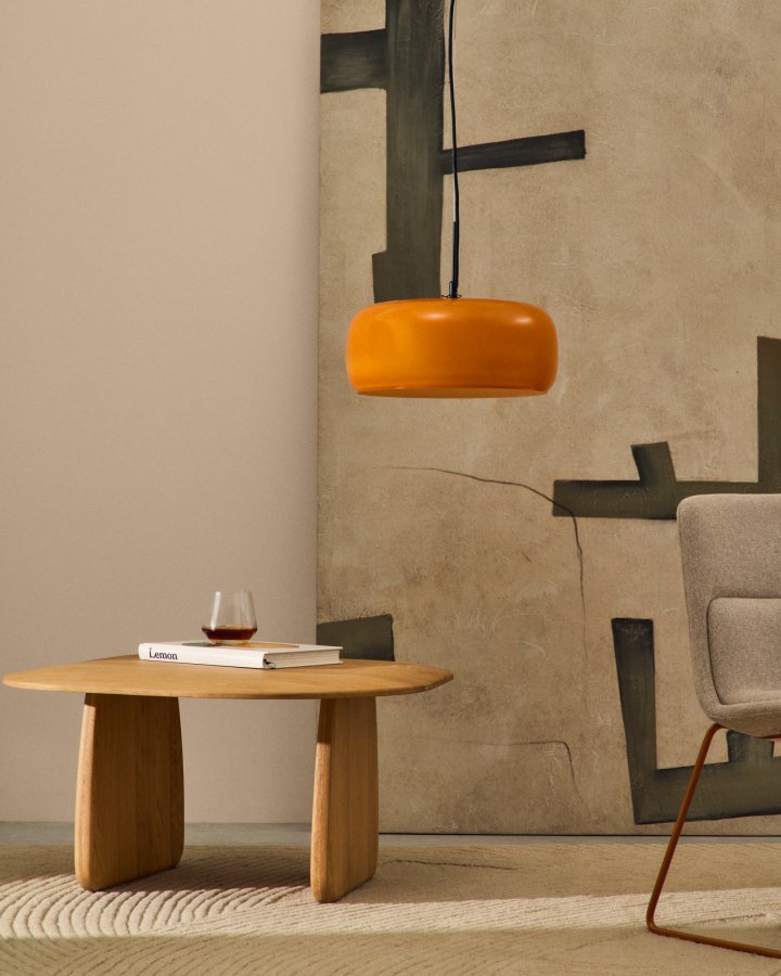 KAVE HOME Reig taklampe, rund - oransje glass (38)