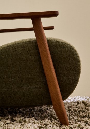 KAVE HOME Meghan l�nestol, m. arml�n - gr�n chenille og asketr� med valn�ddefinish