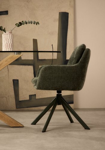 KAVE HOME Lexa svingstol i grnn chenille og stlben i grnn utfrelse