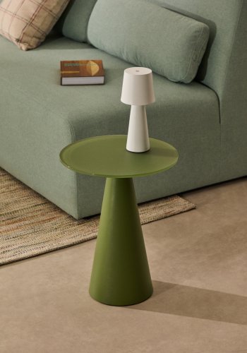 KAVE HOME Wilshire sidebord, rund - gr�n frostet h�rdet glas og mat gr�n st�l (�35)