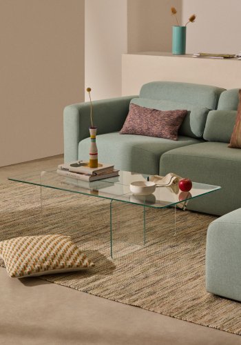 KAVE HOME Zaren gjennomsiktig salongbord i herdet glass, 120 x 60 cm