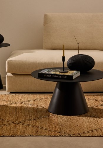 KAVE HOME Wilshire salongbord, rundt - matt sort glass og metall (80)