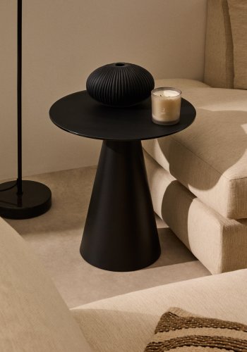 KAVE HOME Wilshire sidebord, rundt - matt sort glass og metall (50)