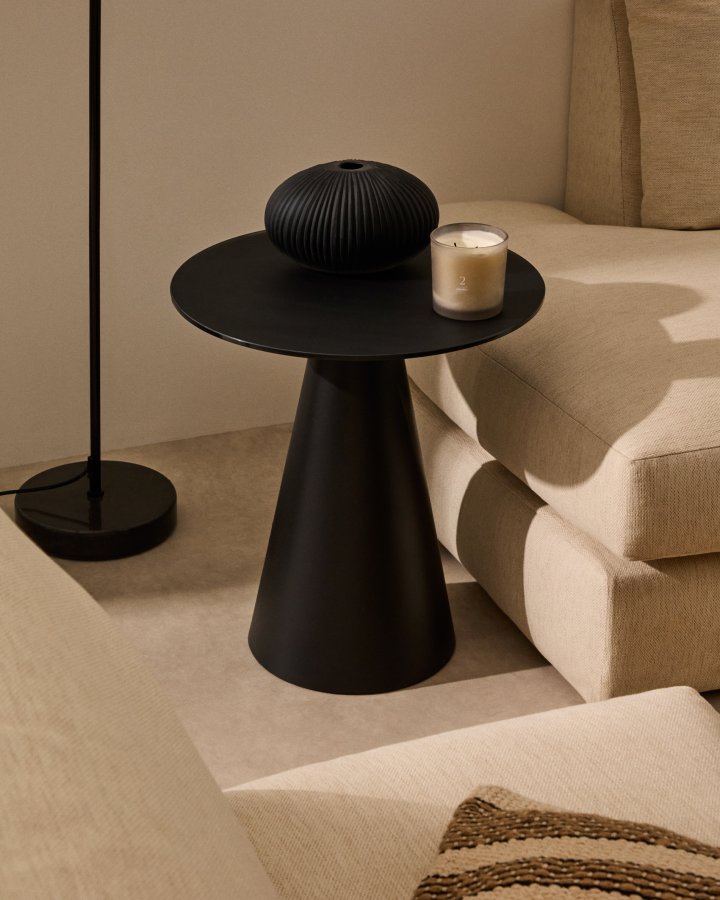 KAVE HOME Wilshire sidebord, rundt - matt sort glass og metall (50)