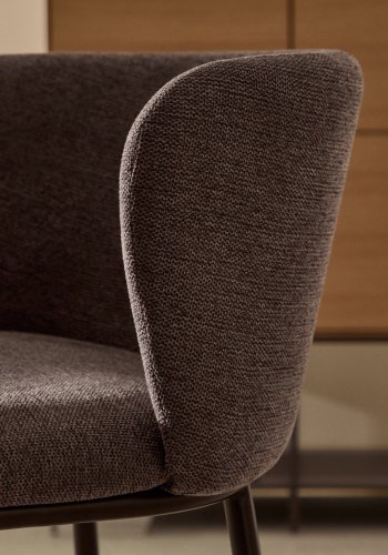 KAVE HOME Ciselia barkrakk, med ryggsttte og fotsttte - mrkegr chenillestoff og svart stl