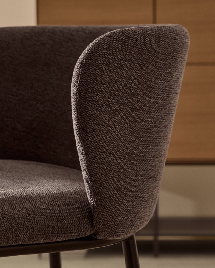 KAVE HOME Ciselia barkrakk, med ryggsttte og fotsttte - mrkegr chenillestoff og svart stl