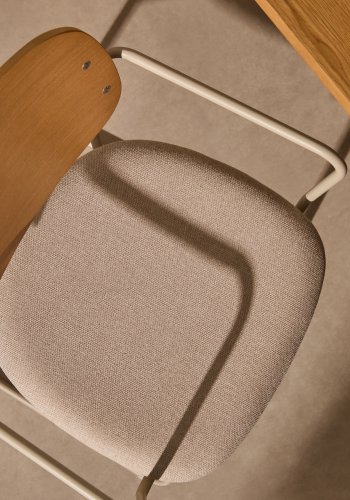 KAVE HOME Meli spisebordsstol, m. arml�n - askefin�r, beige chenille og beige metal