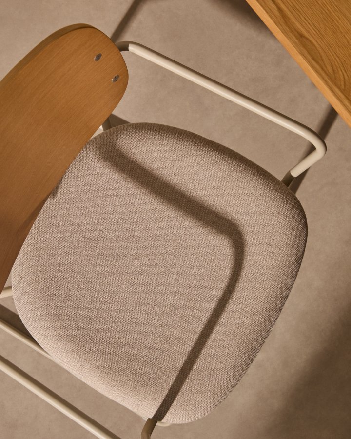 KAVE HOME Meli spisebordsstol, m. arml�n - askefin�r, beige chenille og beige metal