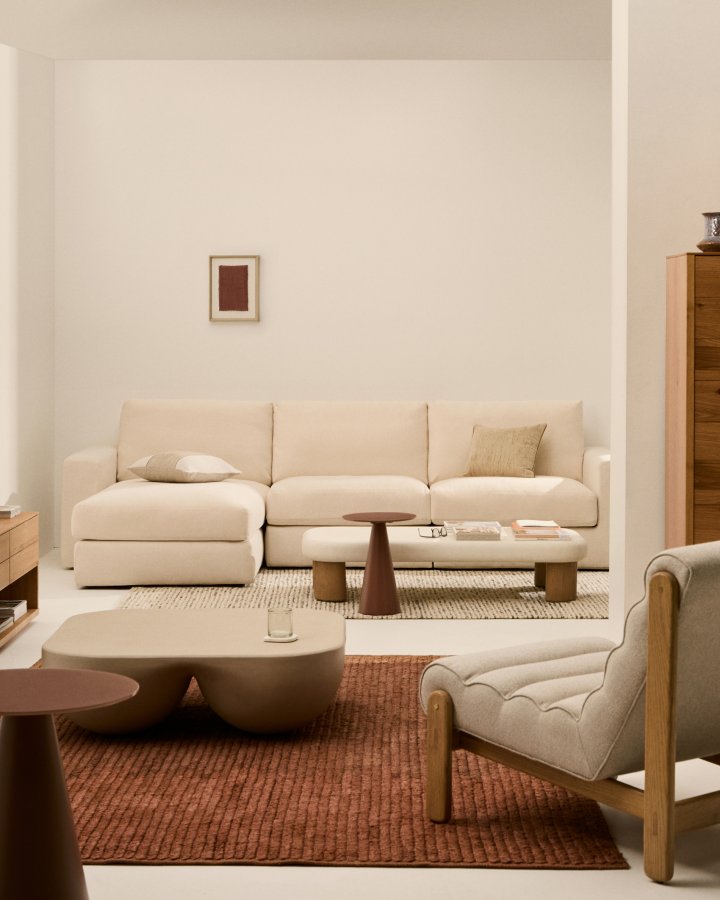 KAVE HOME Alea 4-pers. modulsofa, m. venstre chaiselong, aftageligt betr�k - ecru chenille (310cm)