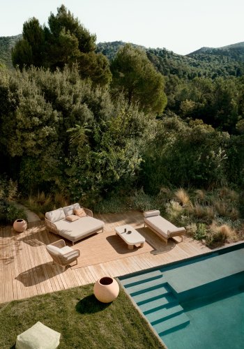 KAVE HOME Catalina dobbel solseng i beige tau og FSC 100 % heltre akasie