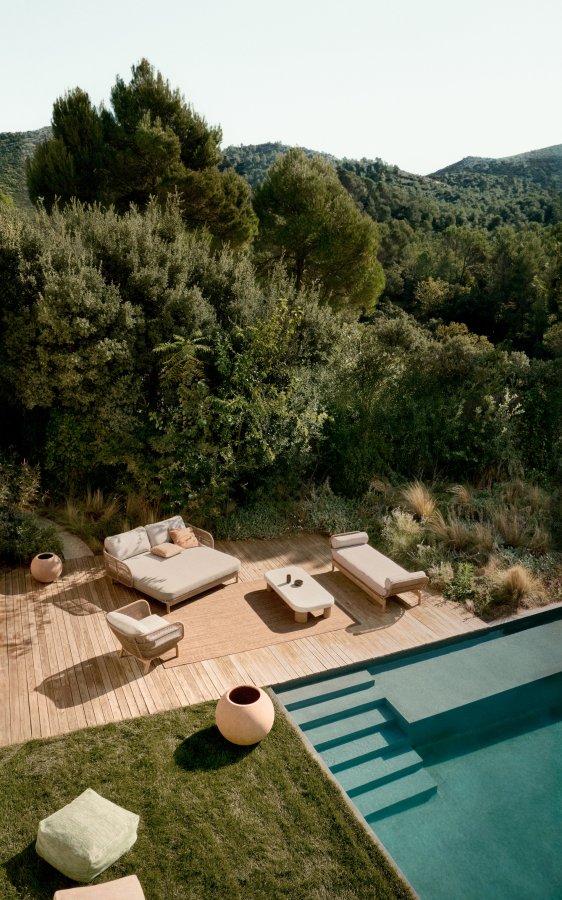 KAVE HOME Catalina dobbel solseng i beige tau og FSC 100 % heltre akasie