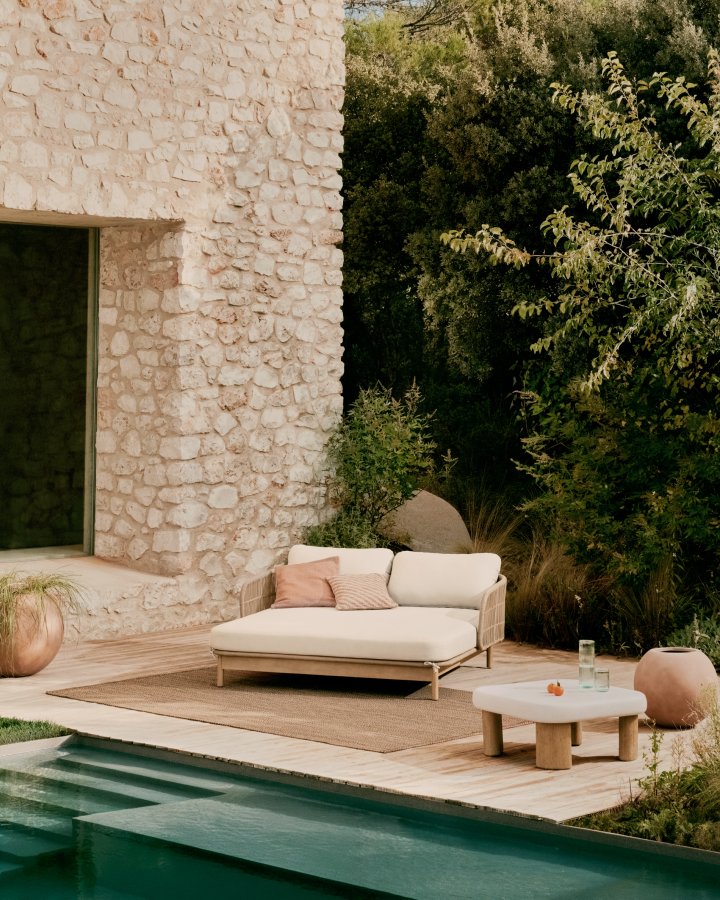 KAVE HOME Catalina dobbel solseng i beige tau og FSC 100 % heltre akasie