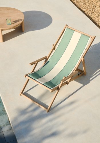 KAVE HOME Vilara udend�rs liggestol, foldbar - gr�n og beige stribet stof og natur akacietr�