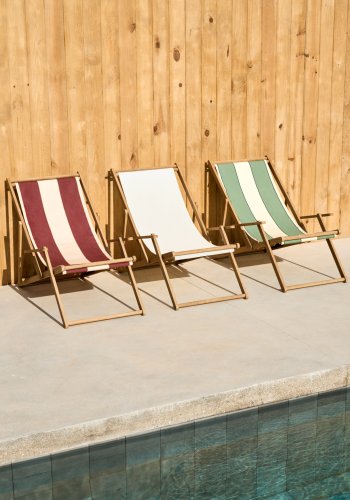 KAVE HOME Vilara udend�rs liggestol, foldbar - gr�n og beige stribet stof og natur akacietr�