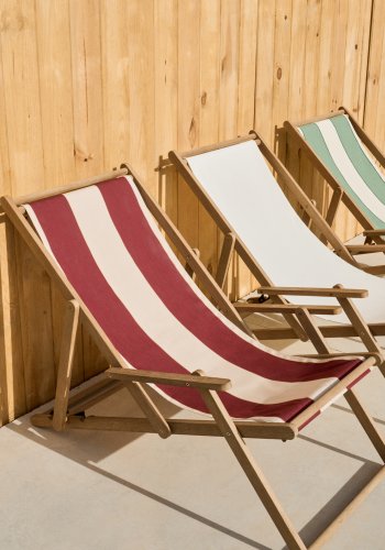 KAVE HOME Vilara udend�rs liggestol, foldbar - bordeaux og beige stribet stof og natur akacietr�