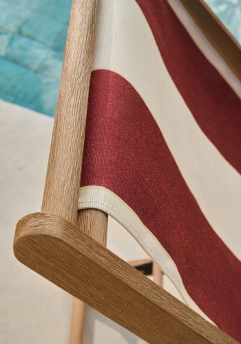 KAVE HOME Vilara udend�rs liggestol, foldbar - bordeaux og beige stribet stof og natur akacietr�