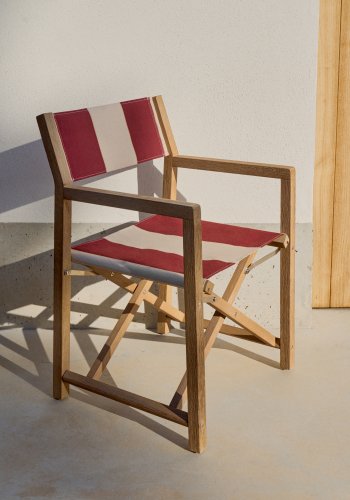 KAVE HOME Vilara burgunder- og beigestripete utestol laget av FSC 100 % heltre akasie