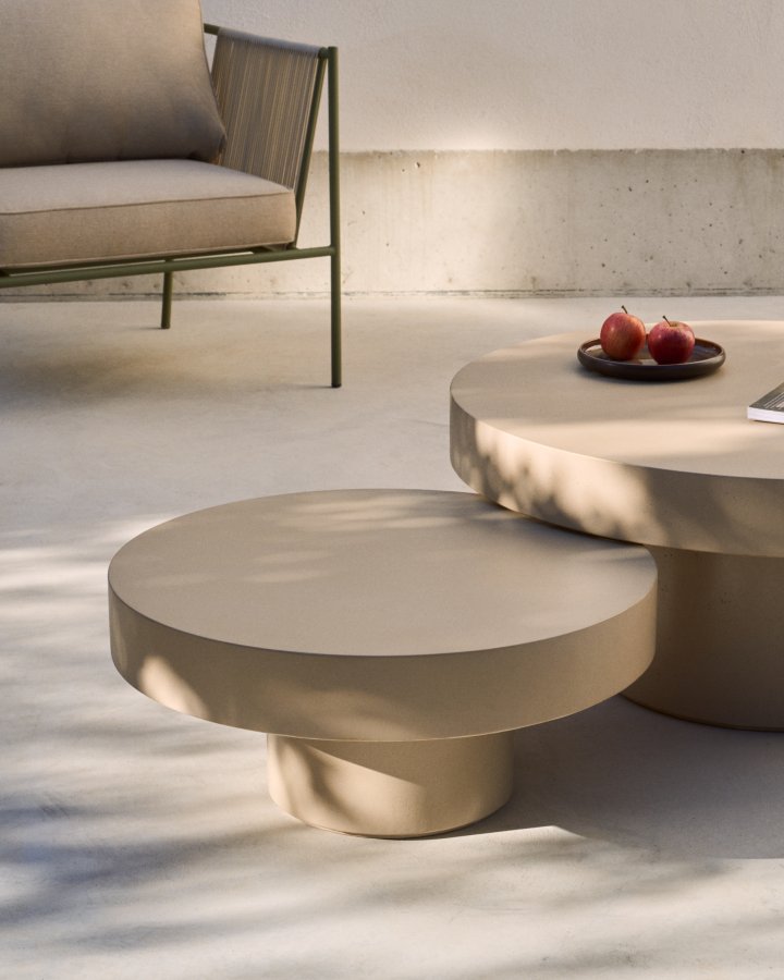 KAVE HOME Aiguablava utendrs salongbord, rundt - beige sement (90)