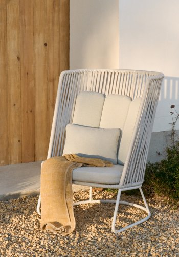 KAVE HOME Saconca utendrs lenestol med hy ryggsttte laget av tau og grtt galvanisert stl