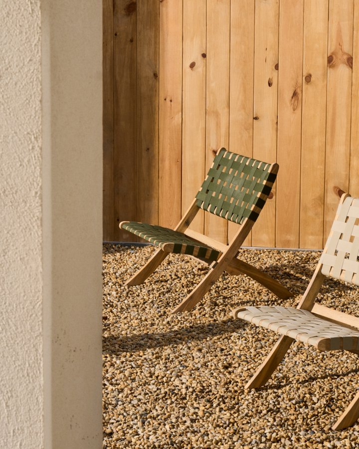 KAVE HOME Chabeli utendrs klappstol - grnn stoffsnor og akasietre