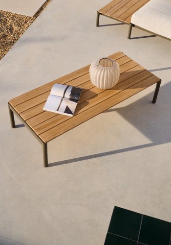  KAVE HOME Sorells udend�rs sofabord, rektangul�r - natur teaktr� og gr�n aluminium (63x144,6)