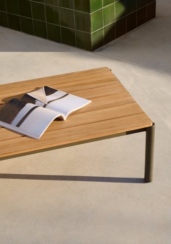  KAVE HOME Sorells udend�rs sofabord, rektangul�r - natur teaktr� og gr�n aluminium (63x144,6)