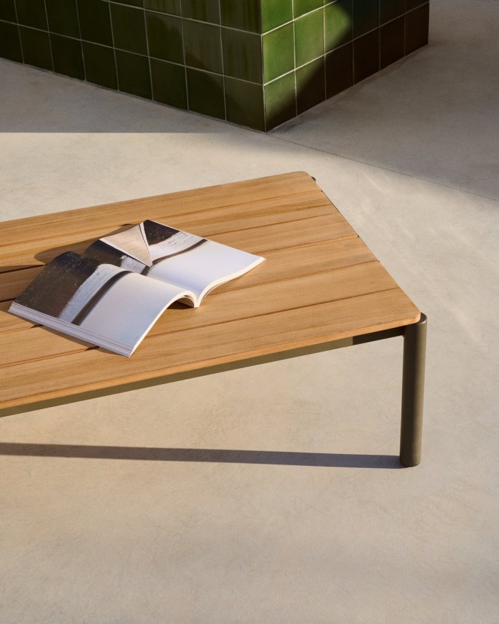  KAVE HOME Sorells udend�rs sofabord, rektangul�r - natur teaktr� og gr�n aluminium (63x144,6)