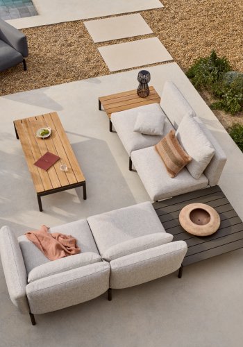 KAVE HOME Sorells udend�rs modul�r 4-pers. hj�rnesofa - beige stof og gr� aluminium