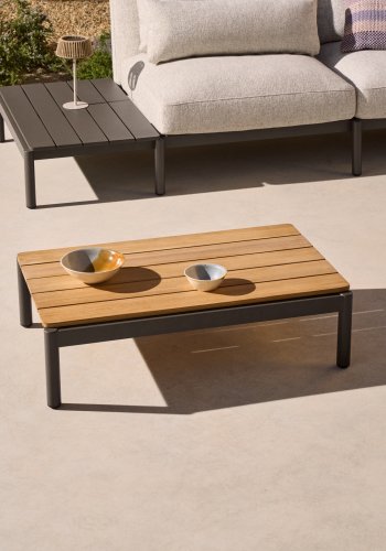 KAVE HOME Sorells Outdoor-Couchtisch, rechteckig – Teakholz und graues Aluminium (89 x 91)