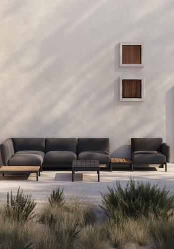  KAVE HOME Sorells udend�rs modul�r 5-pers. hj�rnesofa - gr� stof og gr� aluminium