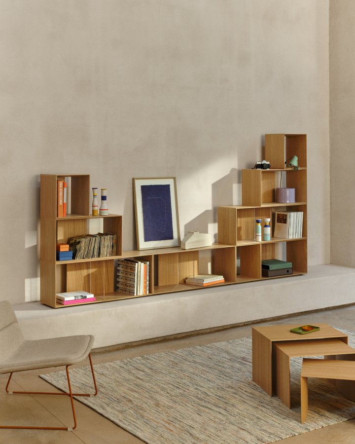 KAVE HOME Litto modulr bokhylle, rektangulr - brun eikefiner (202x114) (sett med 9)