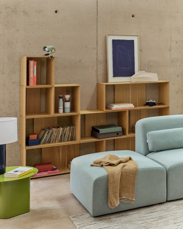 KAVE HOME Litto modulr bokhylle, rektangulr - brun eikefiner (202x114) (sett med 9)