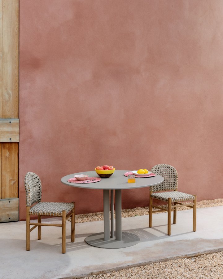 KAVE HOME Sedalis rundt utebord i stl med taupe aluminiumsplate 120 cm