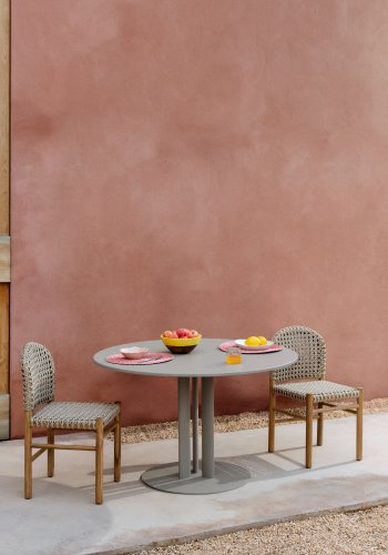 KAVE HOME Sedalis rundt utebord i stl med taupe aluminiumsplate, 80 cm