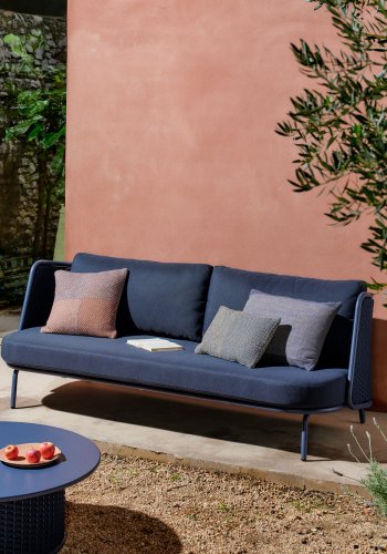 KAVE HOME Sedalis utendrs 3-seters sofa i aluminium og bltt tau 210 cm