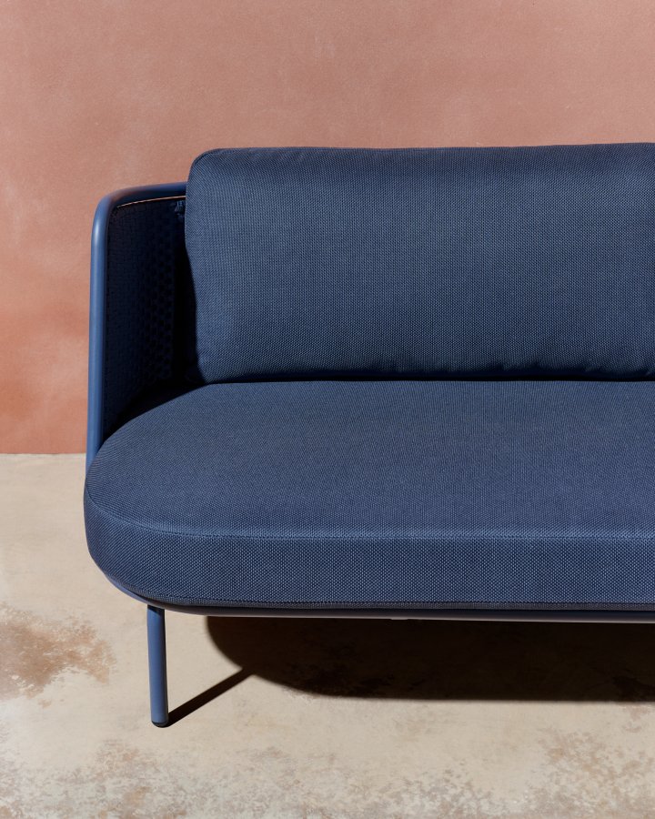 KAVE HOME Sedalis utendrs 3-seters sofa i aluminium og bltt tau 210 cm