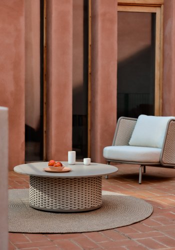 KAVE HOME Sedalis utendrs salongbord i aluminium og taupefarget tau 99 cm