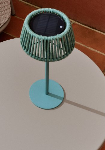 KAVE HOME Aldet utendrs solcelledrevet bordlampe i turkis tauledning