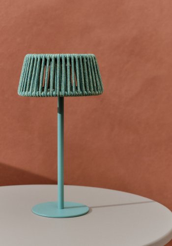 KAVE HOME Aldet utendrs solcelledrevet bordlampe i turkis tauledning