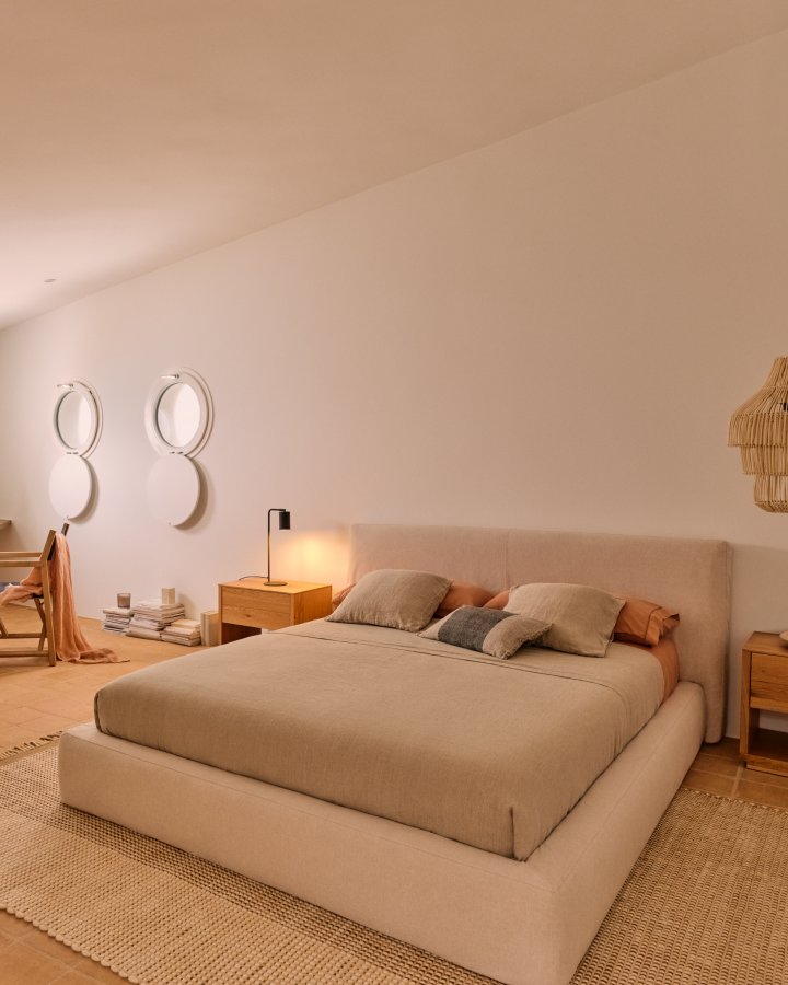 KAVE HOME Beige blokkseng med avtagbart trekk til madrass 160 x 200 cm FSC Mix Credit