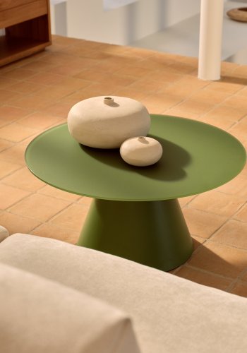 KAVE HOME Wilshire salongbord med frostet herdet glass og matt grnnmalt stlfinish.