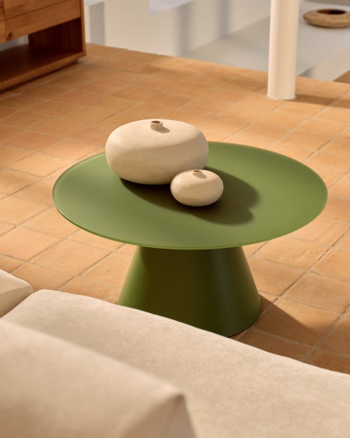 KAVE HOME Wilshire salongbord med frostet herdet glass og matt grnnmalt stlfinish.