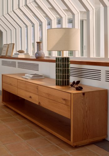 KAVE HOME Rue bordlampe - ecru stof og grn malet keramisk