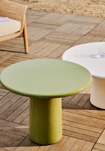 KAVE HOME Albanella salongbord i sement med blank grnn finish 65 cm